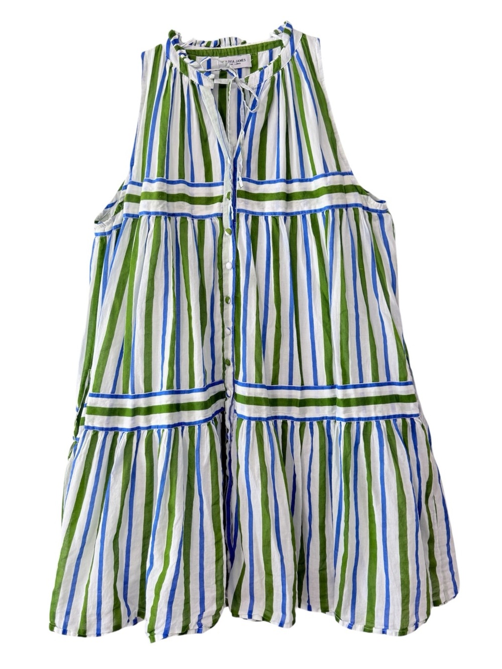 100% Cotton Olivia James The Label Sleeveless Striped Green & Blue Size Medium